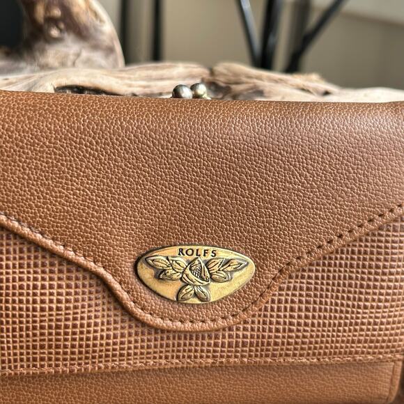 Vintage Rolfs brown leather wallet floral metal clasp & kiss lock change pouch - Picture 3 of 12